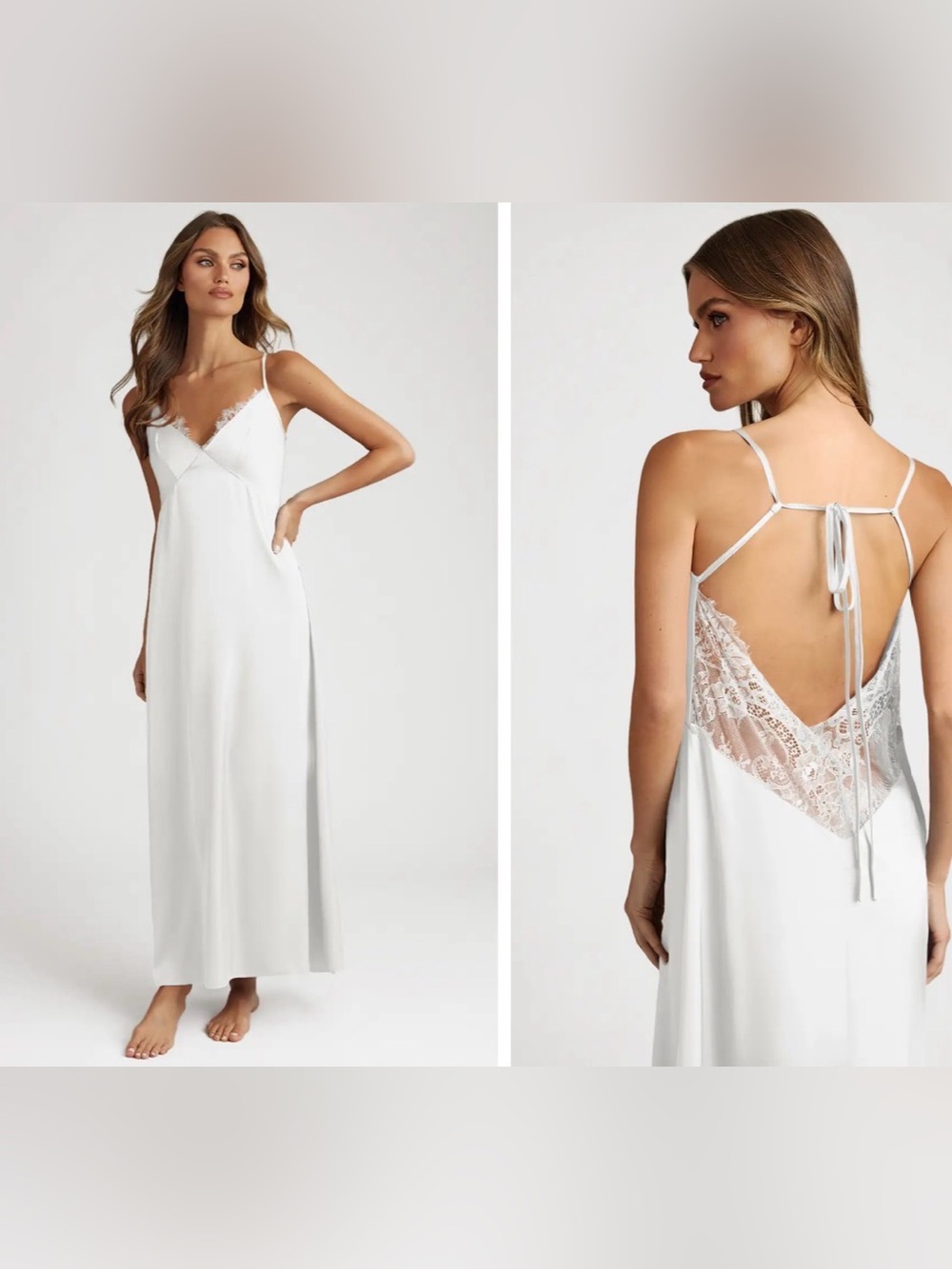 Satin Lace-Back Slip Nightgown - White